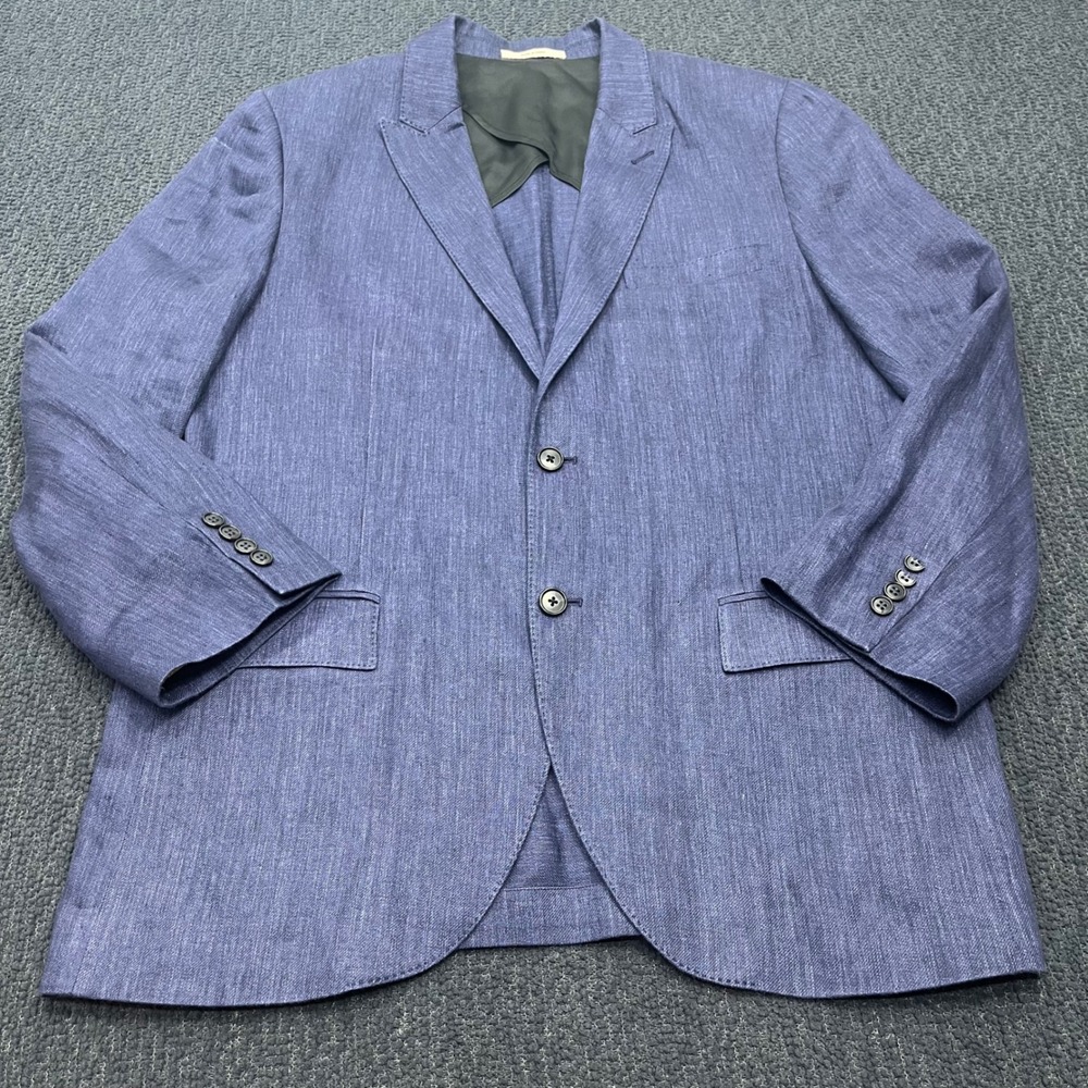 Club Monaco‎ Grant Fit Blue 100% Linen Blazer Sport Coat Mens XL Unstructured